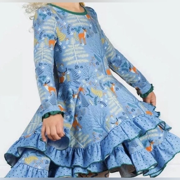 Matilda Jane Other - Matilda Jane Girls 2T Dress Neck Of The Woods Blue Deer Antler Cotton Twirl